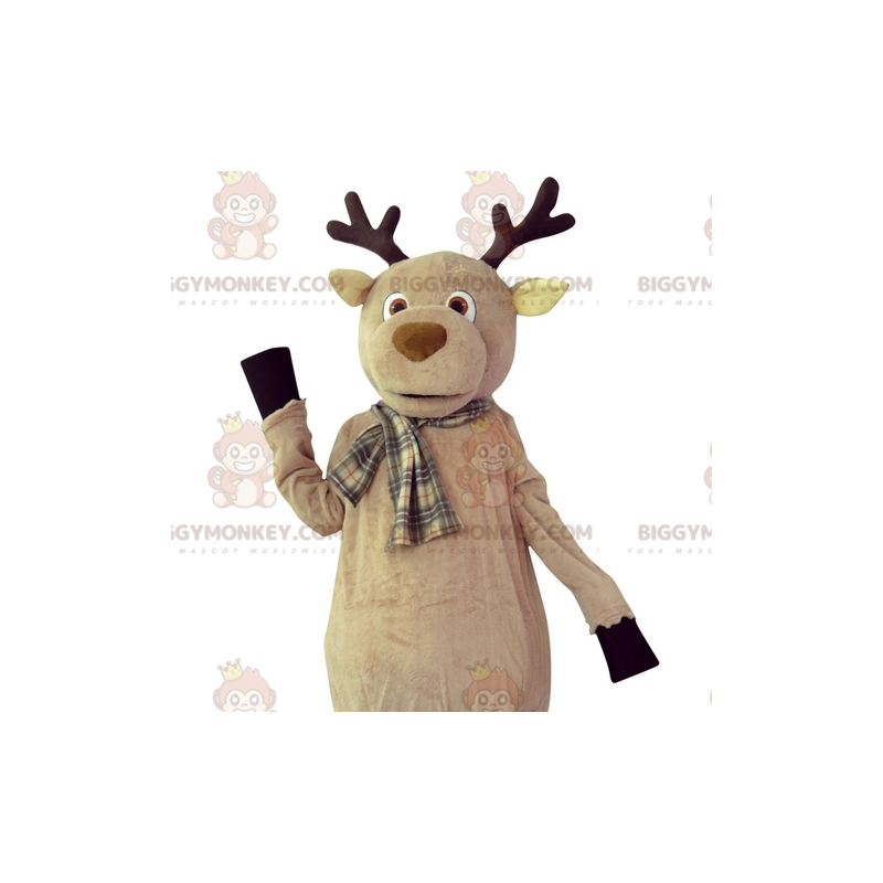 Jätte Caribou Moose Ren BIGGYMONKEY™ maskotdräkt med halsduk -