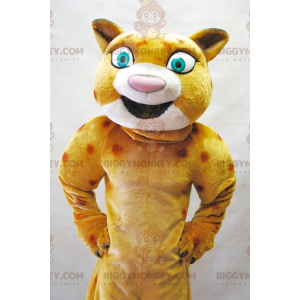 Traje de mascote BIGGYMONKEY™ Leopardo laranja bege com grandes