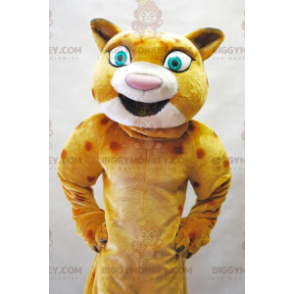 Traje de mascote BIGGYMONKEY™ Leopardo laranja bege com grandes