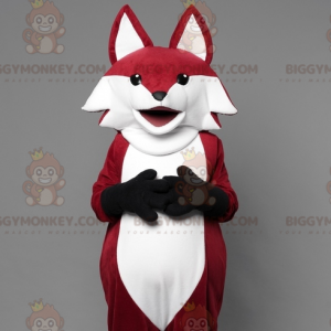 Traje de mascote realista de raposa vermelha e branca