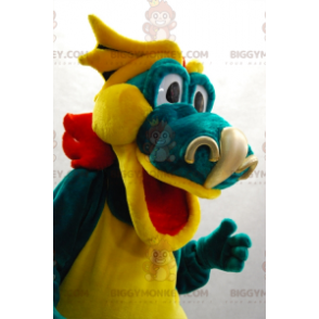 Disfraz de mascota BIGGYMONKEY™ de dragón verde, amarillo y