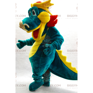 BIGGYMONKEY™ mascot costume of green yellow and red dragon.