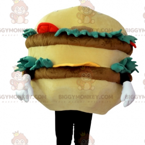 BIGGYMONKEY™ Mascot Costume Giant Beige Brown Burger With Salad