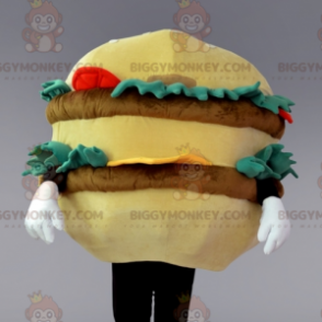 Traje de mascote BIGGYMONKEY™ gigante bege marrom hambúrguer