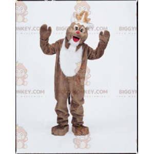 Traje de mascote BIGGYMONKEY™ de rena marrom e branca. Traje de