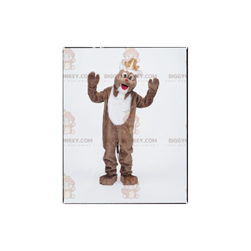 Costume de mascotte BIGGYMONKEY™ de renne marron et blanche.