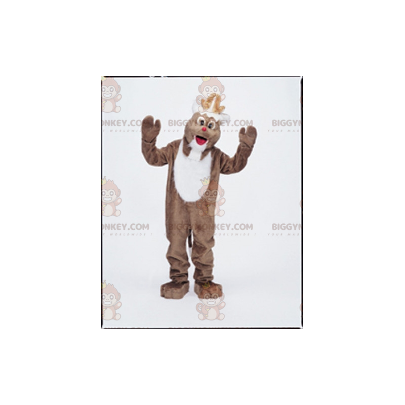 Traje de mascote BIGGYMONKEY™ de rena marrom e branca. Traje de