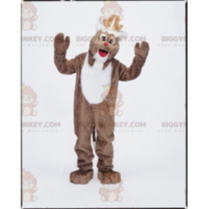 Costume de mascotte BIGGYMONKEY™ de renne marron et blanche.