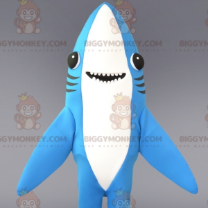 Skvělý zábavný kostým modrobílého žraloka BIGGYMONKEY™ maskota