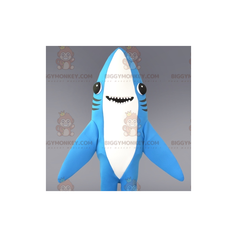 Costume de mascotte BIGGYMONKEY™ de requin bleu et blanc très