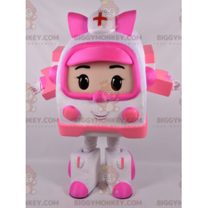 BIGGYMONKEY™ Disfraz de mascota de ambulancia blanca y rosa de