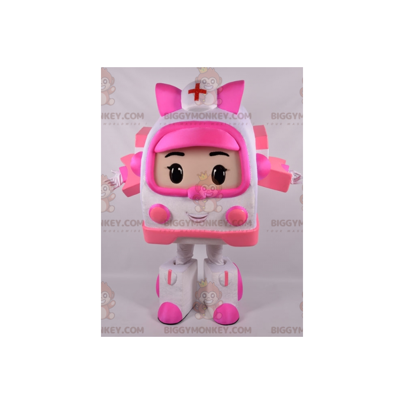 BIGGYMONKEY™ Transformers wit en roze ambulance-mascottekostuum