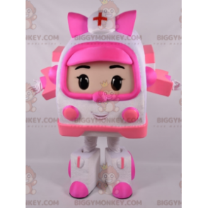 BIGGYMONKEY™ Transformers White and Pink Ambulance Mascot