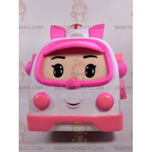 BIGGYMONKEY™ Disfraz de mascota de ambulancia blanca y rosa de