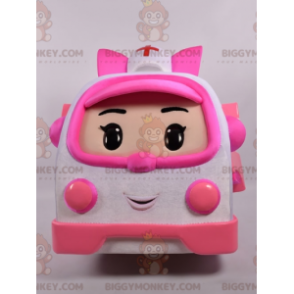 BIGGYMONKEY™ Disfraz de mascota de ambulancia blanca y rosa de