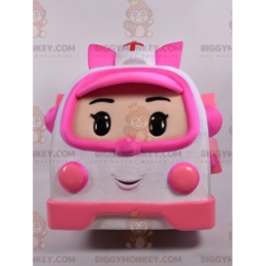 Bílý a růžový kostým maskota sanitky BIGGYMONKEY™ Transformers