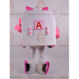 BIGGYMONKEY™ Transformers wit en roze ambulance-mascottekostuum