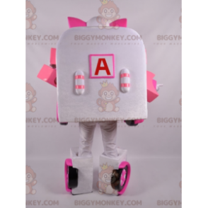 BIGGYMONKEY™ Disfraz de mascota de ambulancia blanca y rosa de