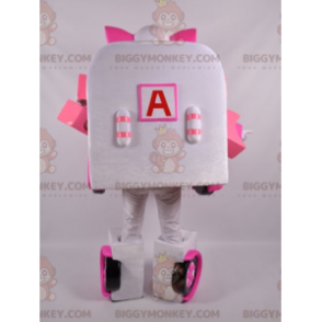 BIGGYMONKEY™ Transformers wit en roze ambulance-mascottekostuum