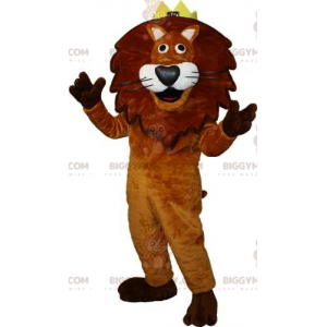 BIGGYMONKEY™ maskottiasu, ruskea ja valkoinen leijona, kruunu