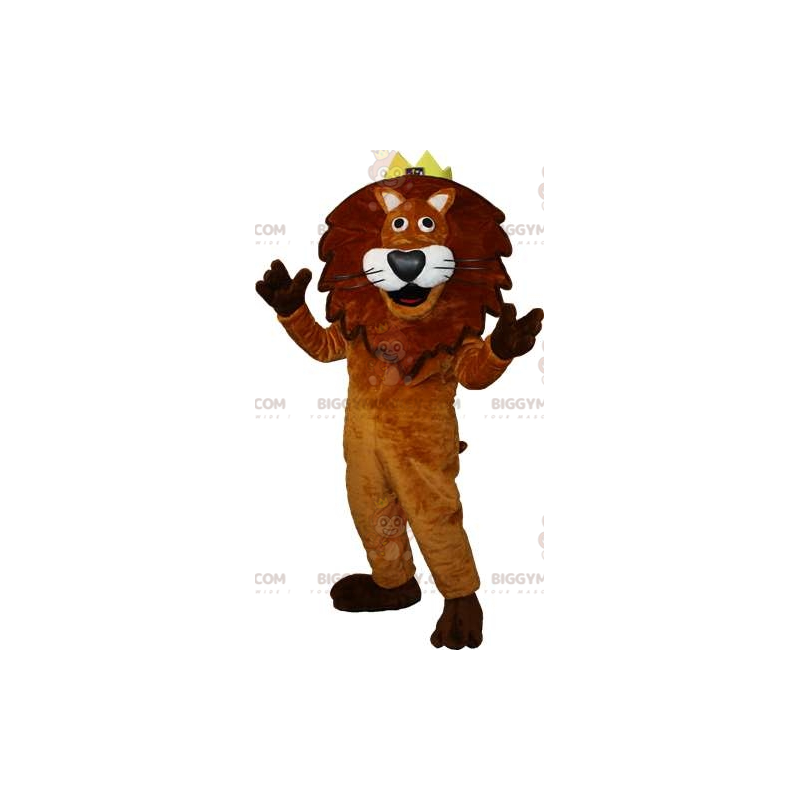 BIGGYMONKEY™ Μασκότ στολή καφέ και λευκό λιοντάρι με στέμμα στο