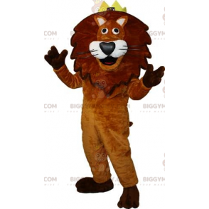 Disfraz de mascota BIGGYMONKEY™ León marrón y blanco con corona