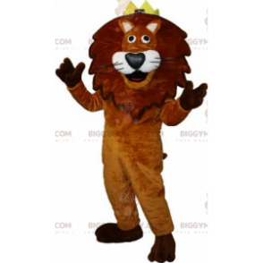 BIGGYMONKEY™ maskottiasu, ruskea ja valkoinen leijona, kruunu