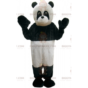 Traje de mascote Panda BIGGYMONKEY™ em preto e branco. urso