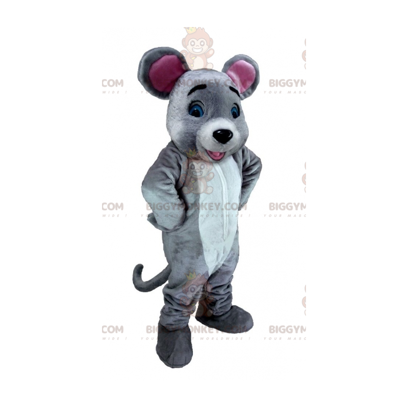 Kostým maskota obří bílé a růžové šedé myši BIGGYMONKEY™ –