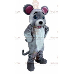 Costume mascotte BIGGYMONKEY™ da topo grigio rosa e bianco