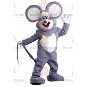 BIGGYMONKEY™ Maskotdräkt Grå och vit mus med stora öron -