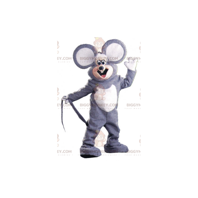 Disfraz de mascota BIGGYMONKEY™ Ratón gris y blanco con orejas