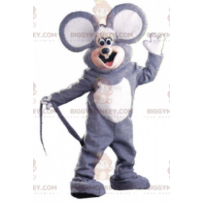 BIGGYMONKEY™ Maskotdräkt Grå och vit mus med stora öron -