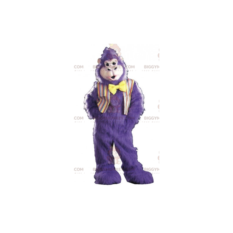 Kostium maskotki z bardzo włochatym fioletowym gorylem