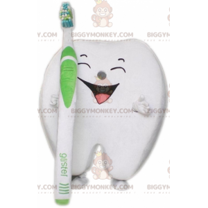 Giant White Tooth BIGGYMONKEY™ maskotdräkt med tandborste -