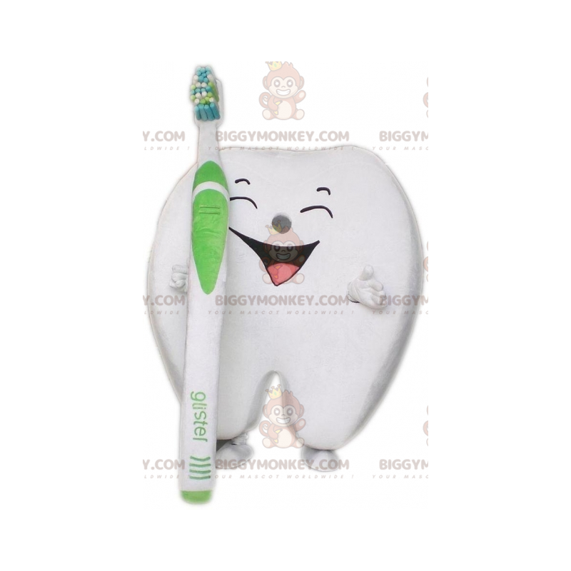 Giant White Tooth BIGGYMONKEY™ Mascot Costume with Toothbrush -