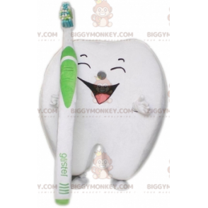 Giant White Tooth BIGGYMONKEY™ Mascot Costume with Toothbrush –