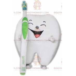 Kæmpe hvid tand BIGGYMONKEY™ maskotkostume med tandbørste -