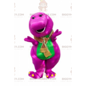 Rolig fyllig rosa och grön dinosaurie BIGGYMONKEY™ maskotdräkt