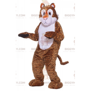 BIGGYMONKEY™ mascottekostuum met oranje wit en zwart luipaard.