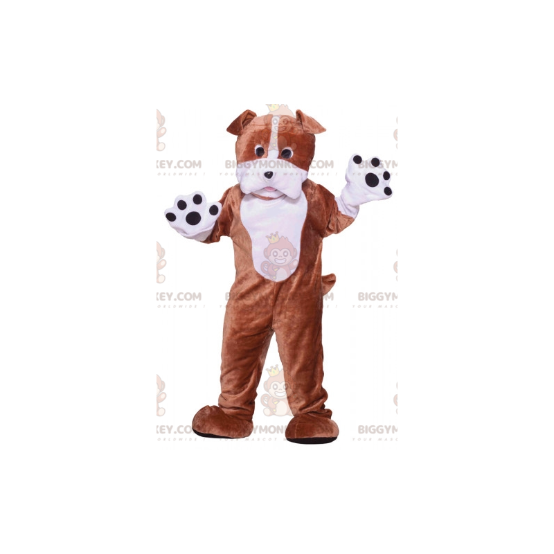Braun-weißer Hund BIGGYMONKEY™ Maskottchen-Kostüm. Hundekostüm