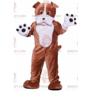 Braun-weißer Hund BIGGYMONKEY™ Maskottchen-Kostüm. Hundekostüm