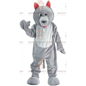 Fantasia de mascote BIGGYMONKEY™ Lobo Cinzento e Branco. Traje