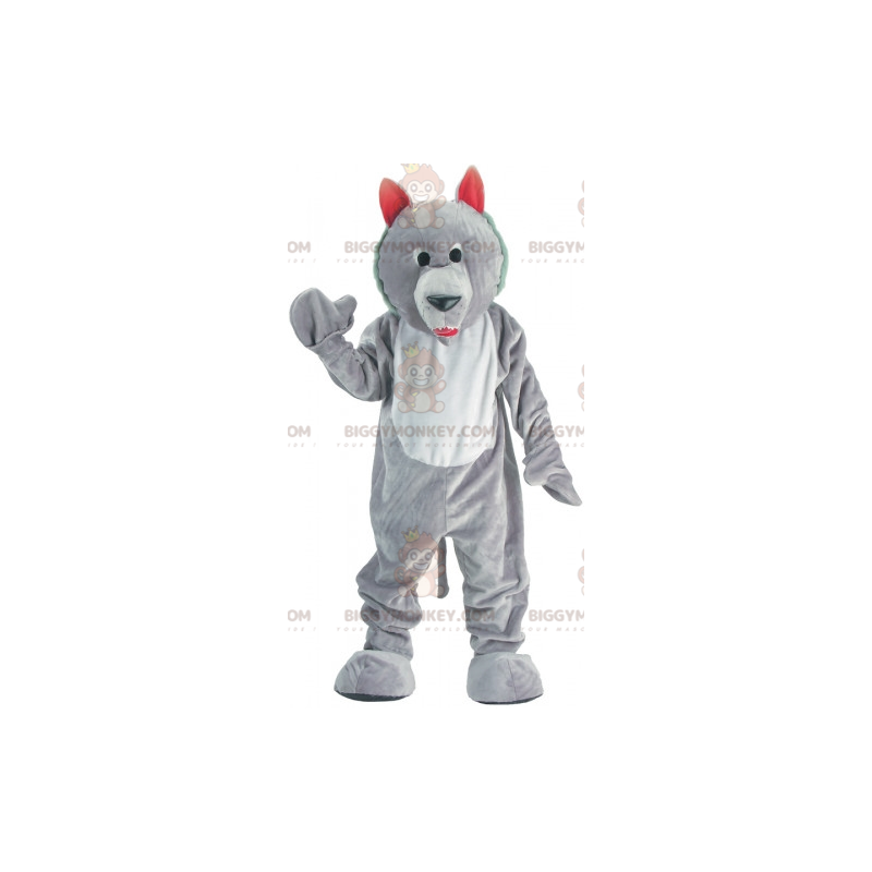 Costume de mascotte BIGGYMONKEY™ de loup gris et blanc. Costume