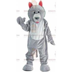 Costume da mascotte BIGGYMONKEY™ lupo grigio e bianco. Costume