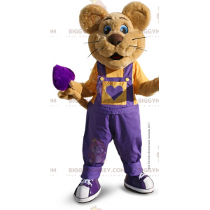 Costume da mascotte BIGGYMONKEY™ da topo marrone con tuta viola