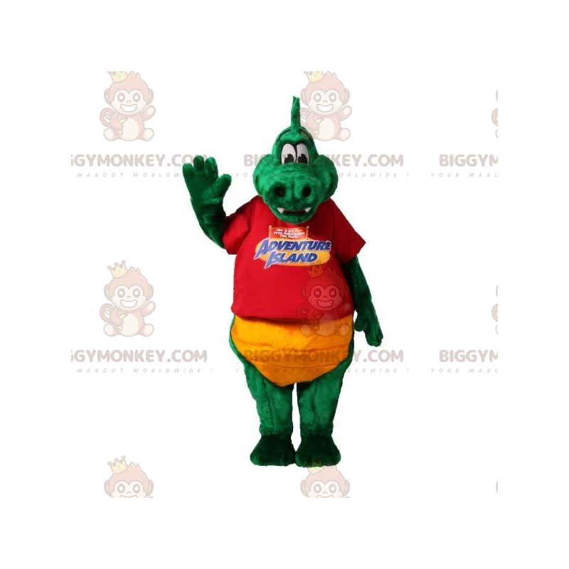 Mjuk och rolig grön och gul krokodil BIGGYMONKEY™ maskotdräkt -