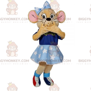 Costume da mascotte BIGGYMONKEY™ topo beige con vestito blu e