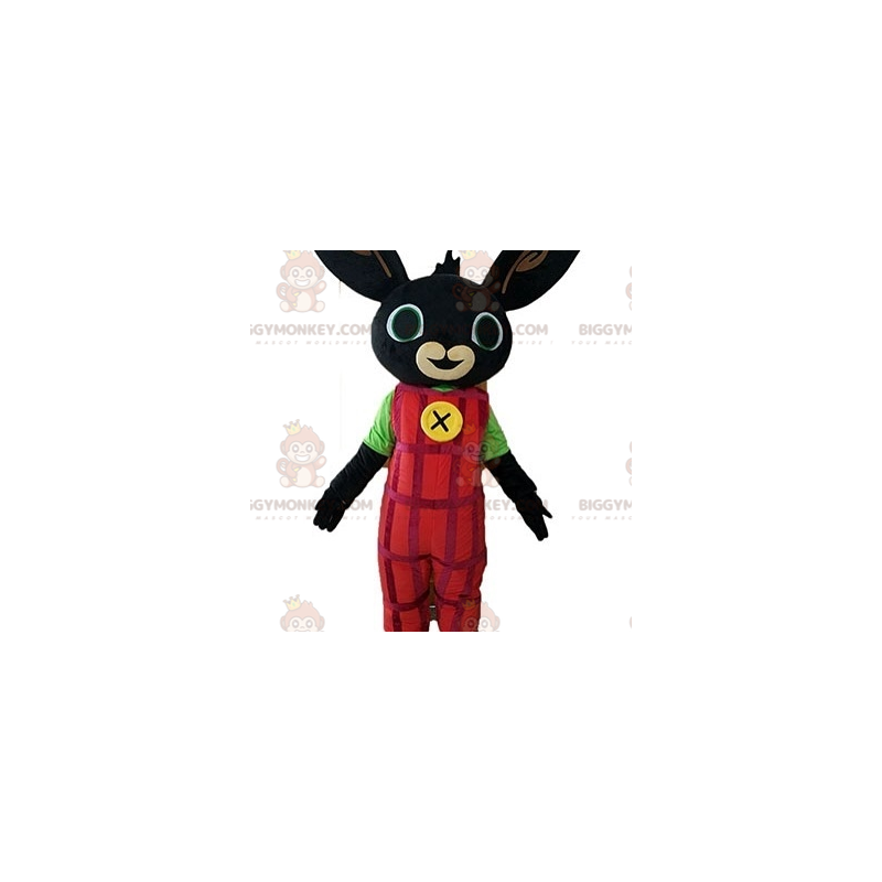 Zwart konijn BIGGYMONKEY™ mascottekostuum gekleed in rode