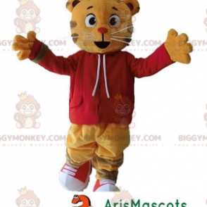 Orange Cat Tiger BIGGYMONKEY™ Mascot Costume With Red